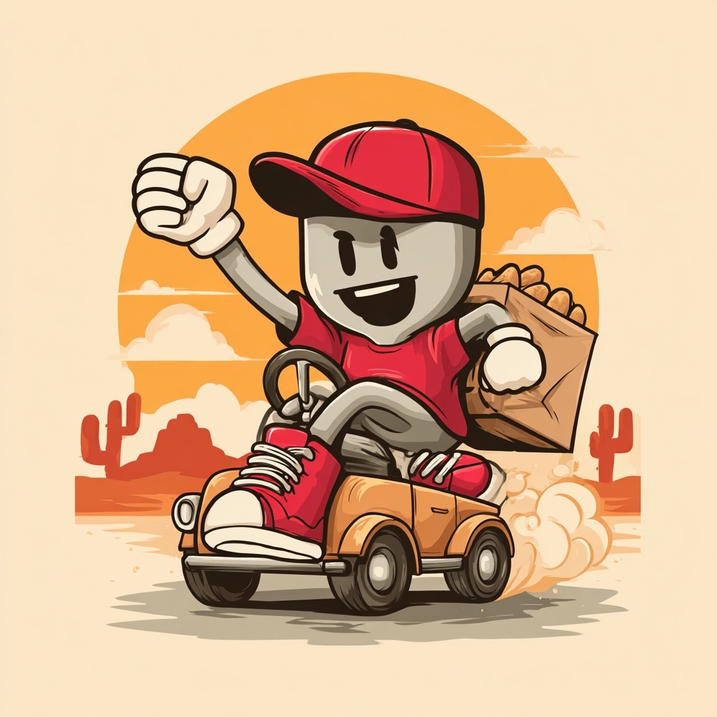 FoodyNut mascot driving a delivery car